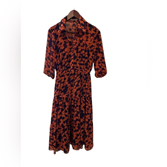 Women’s Orange & Navy Midi Dress. Size Medium - Picture 2 of 5